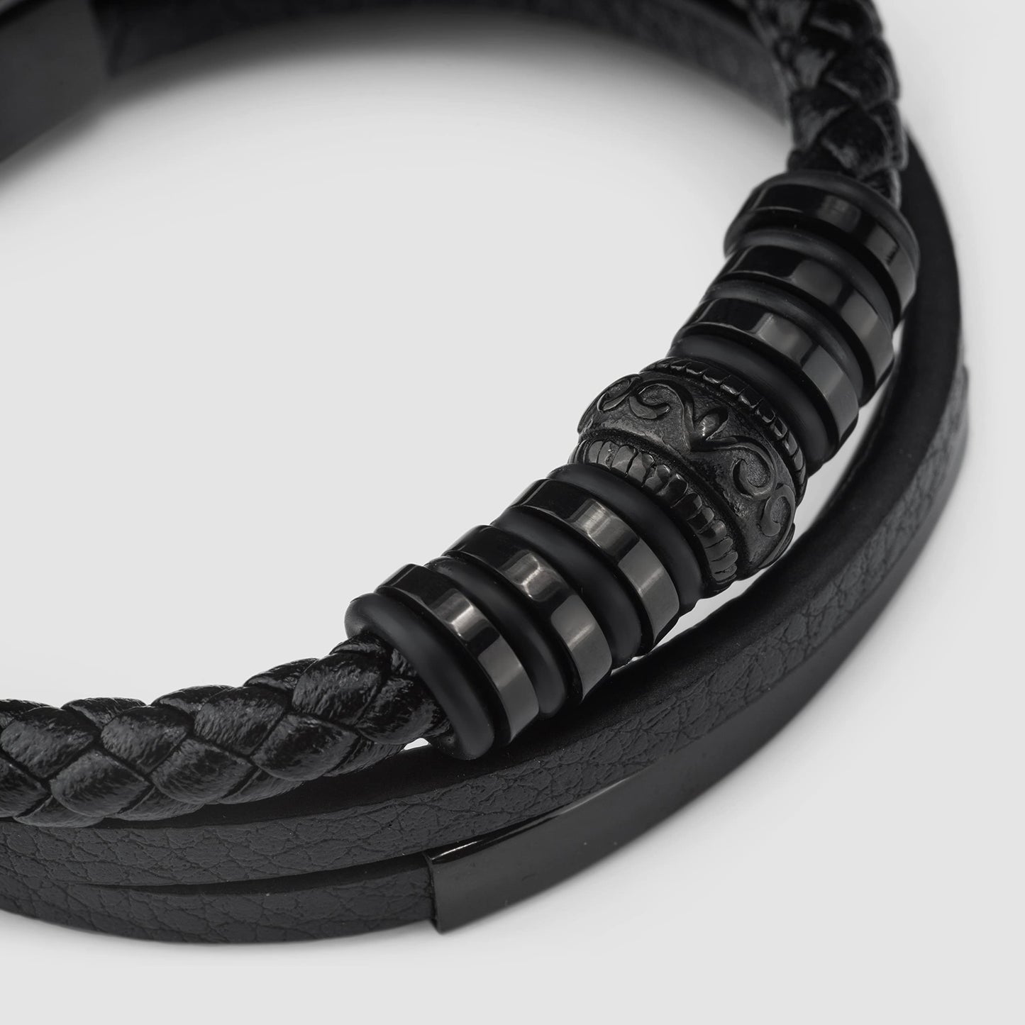 SERASAR Pulseras para Hombres 17cm Black Leather Bracelets for Men Brown Cowhide Gift Box Braided Bracelet Stainless Steel Jewelry Wrist Band Cuff Wrap Rope Bangle Dad Man Cuero Regalo