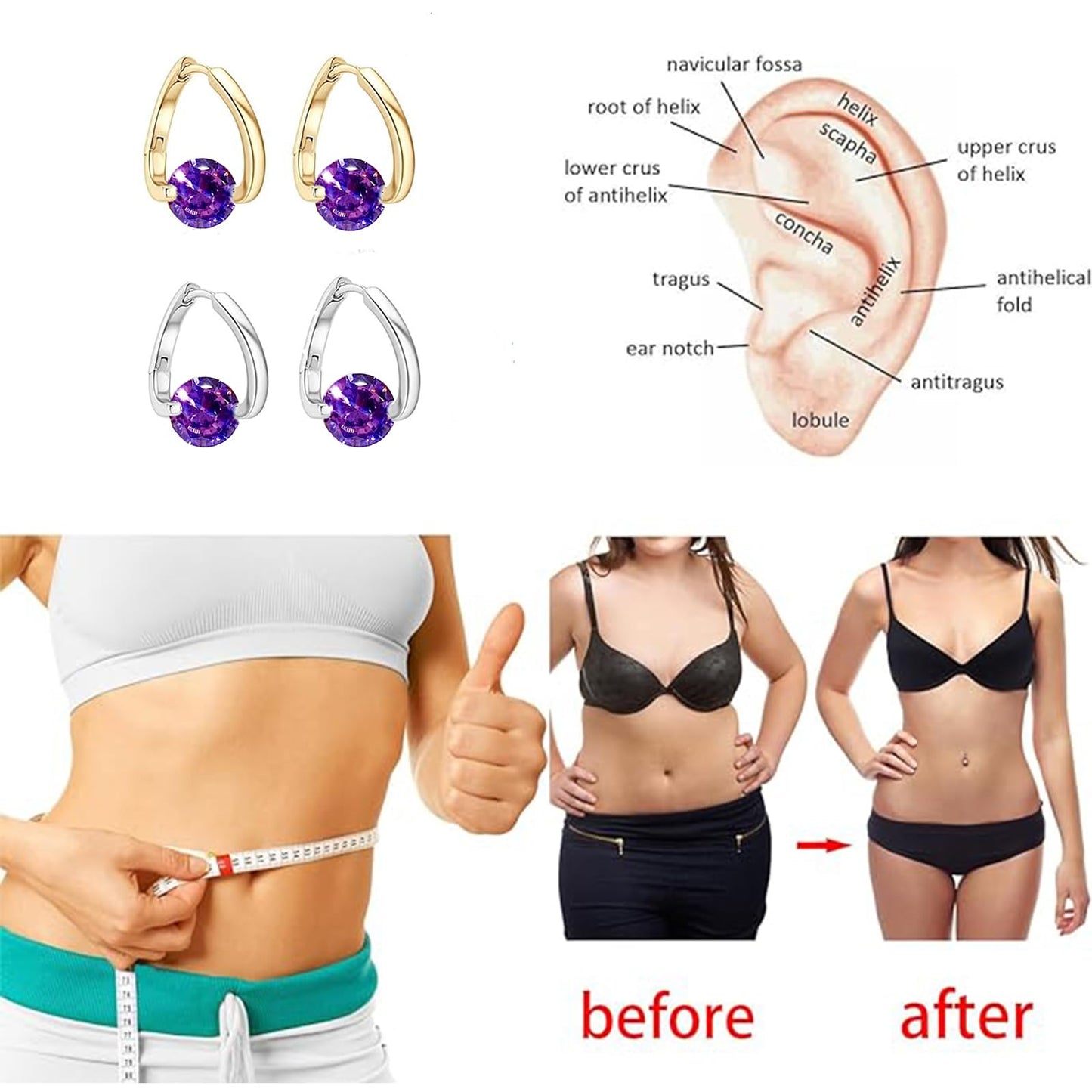 Halolux Lymphvity Germanium Earrings Atheniz Lymphatic Earrings Lymphatic Germanium Earrings Lymphatic Drainage Earrings Sparkle CZ Hoop Earrings for Women (2pair purple)