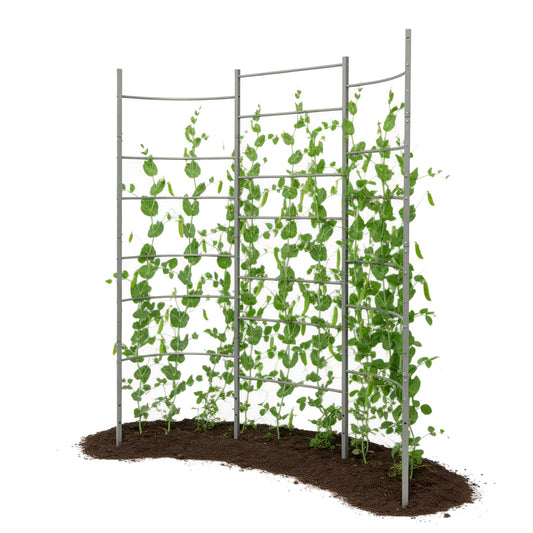 A ANLEOLIFE Garden Panel Trellis for Raised Garden Beds, Heavy-Duty Metal Panel with Crossbars, Bed-Mount or Ground Install, Vertical Support for Tomatoes, Peas & Beans, Quartz Gray