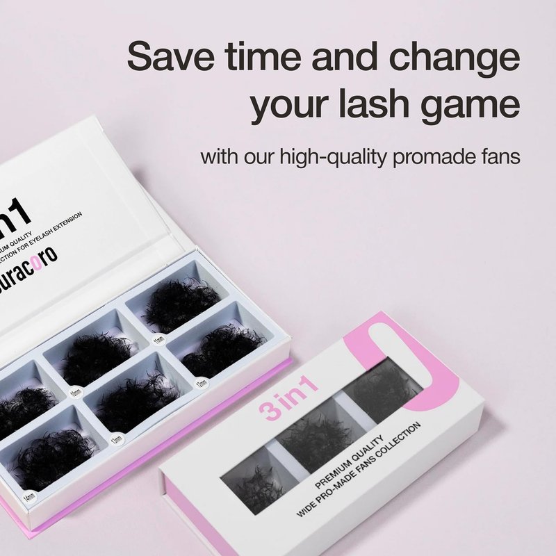 Curacoro Promade Mix 750 Fans - 5D 0.07 Lash Extensions, D Curl 9-10-11mm Mixed Length Handmade Volume Eyelashes, Long-Lasting Professional Lash Fans