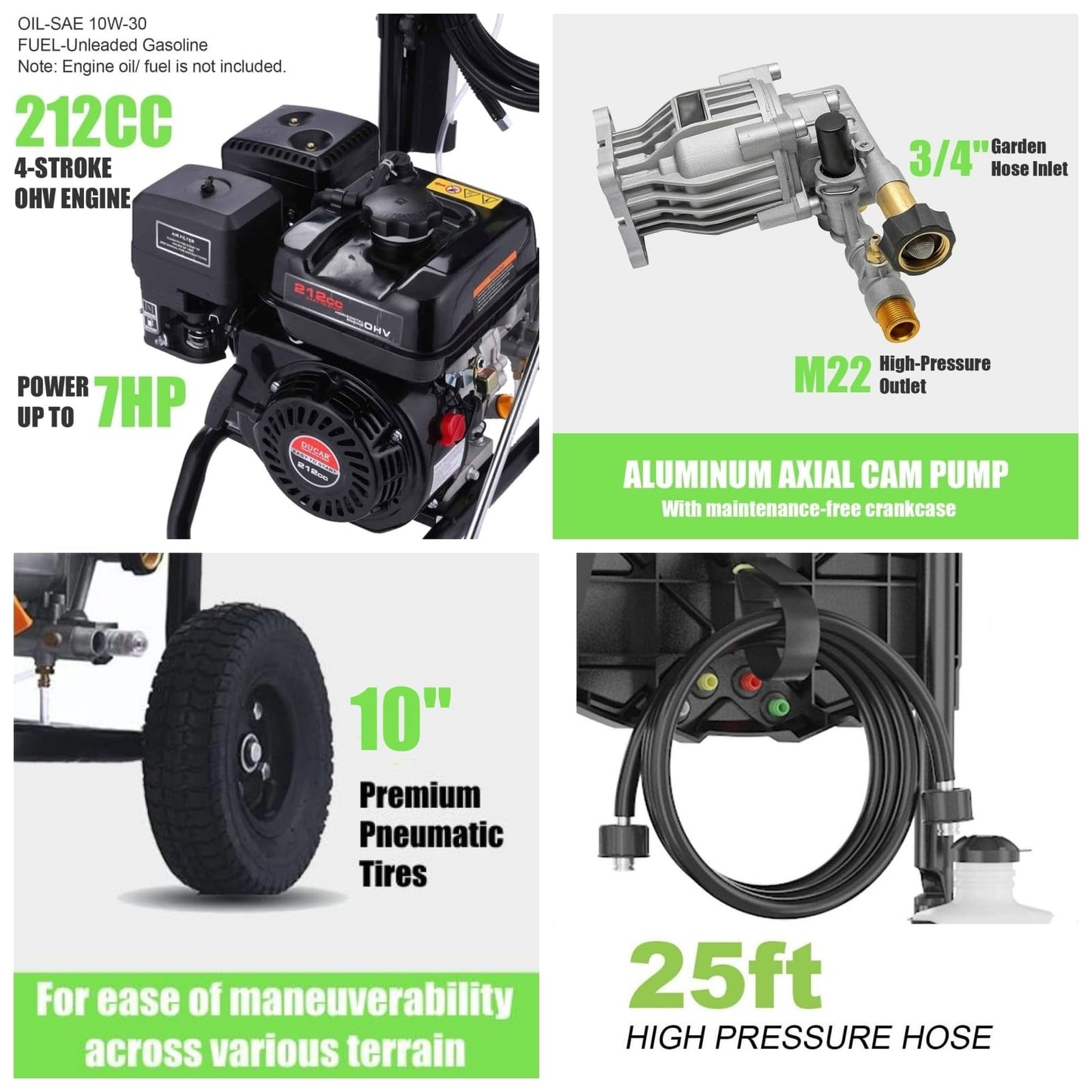 4200PSI Pressure Washer 4.0GPM Gas Power Washer 212CC Gas Powered Washing Machine Commercial High Pressure Washer with 25ft Hose&5 Nozzles for Patio Garden Yard Vehicle,EPA/CARB/ETL (Black)