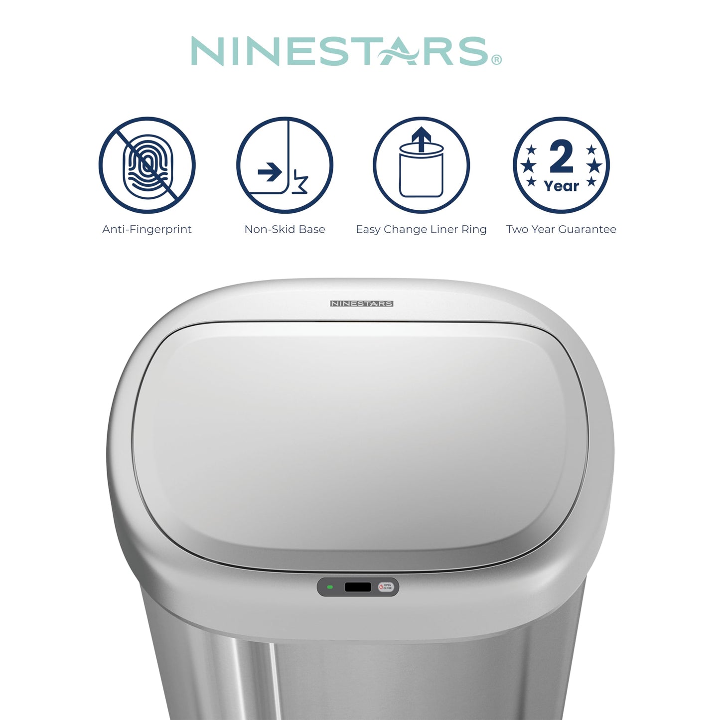 Ninestars DZT-80-24 Automatic Motion Sensor Trash Can with Adjustable Sensor Range, Stainless Steel Base, Silver Lid, 21 Gallon