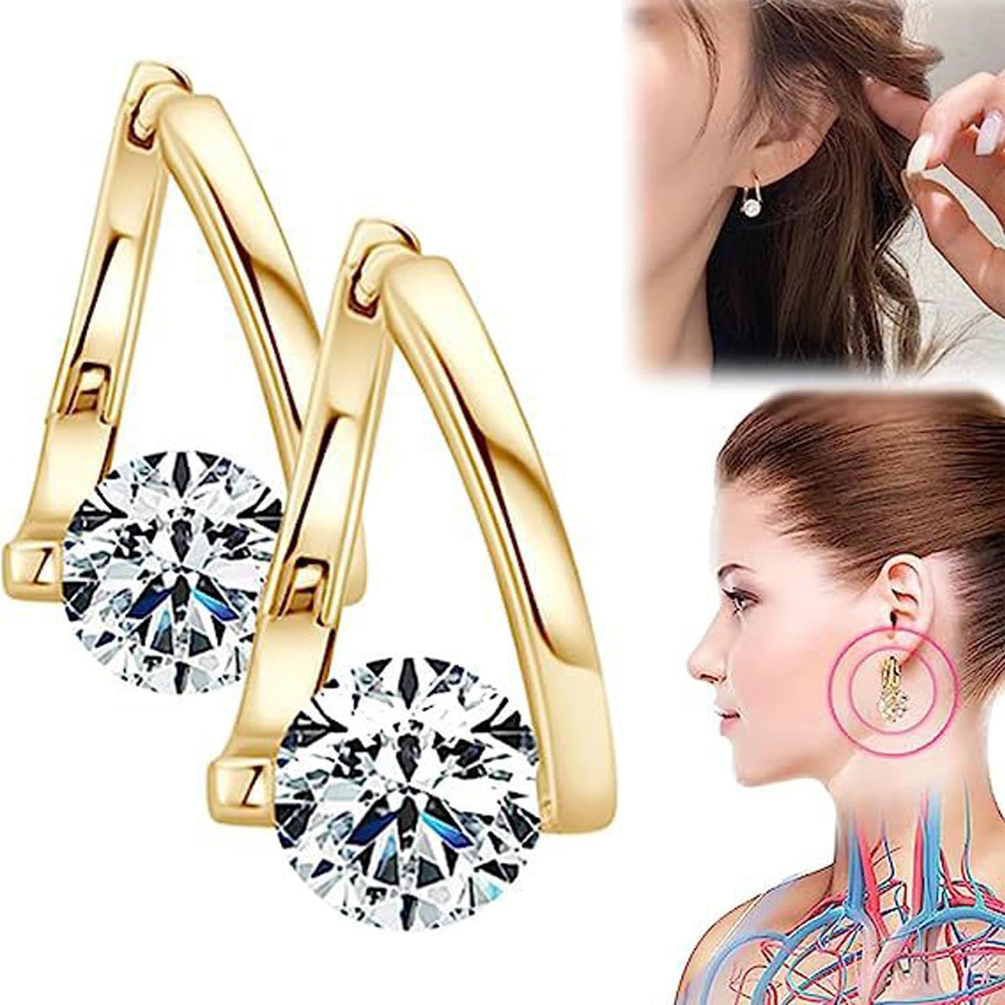 Histone Lymphvity Slimming Earrings for Weight Loss Women 2 Pairs Flysmus Drainage Germanium Earrings Minimalist CZ Hoop Earrings Charm Jewelry Gift(A)