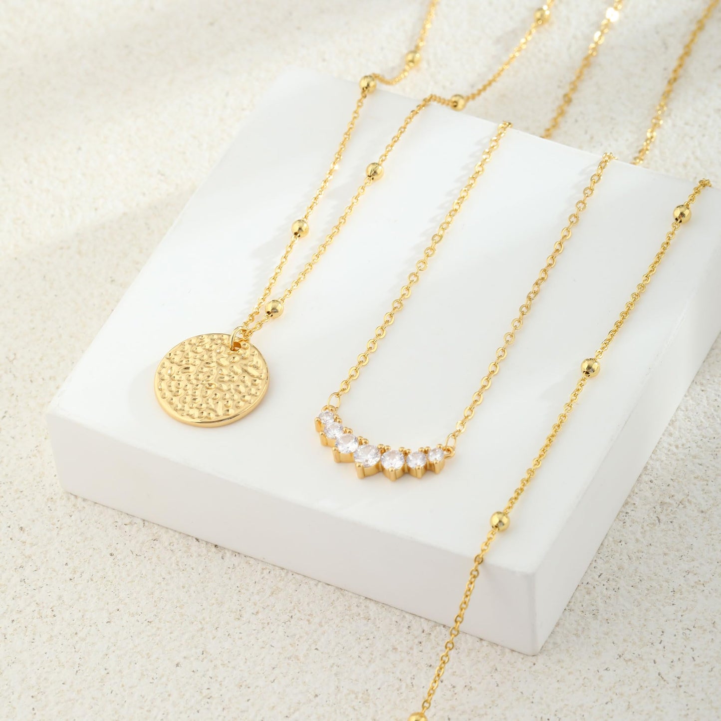 Layered Gold Necklaces for Women Stackable Dainty 14K Gold Plated Silver Chain Necklace Layering Cute Fashion Pendant Choker Necklaces Trendy Jewelry Set Gifts for Women (hammered texture round, golden)