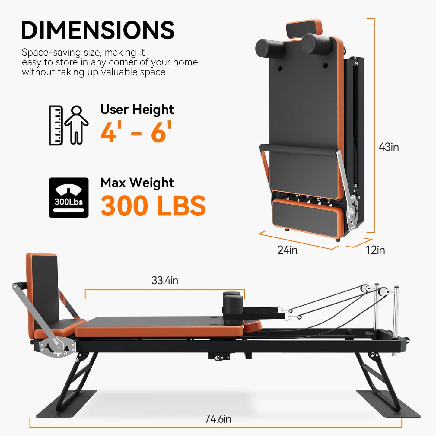 Ntoaujao Pilates Reformer, Foldable Pilates Machine for Home Gym Workout with 4 Springs & 5 Cords, fit for Beginners & Advanced Users, Up to 300 LBS (with Jumpboard)