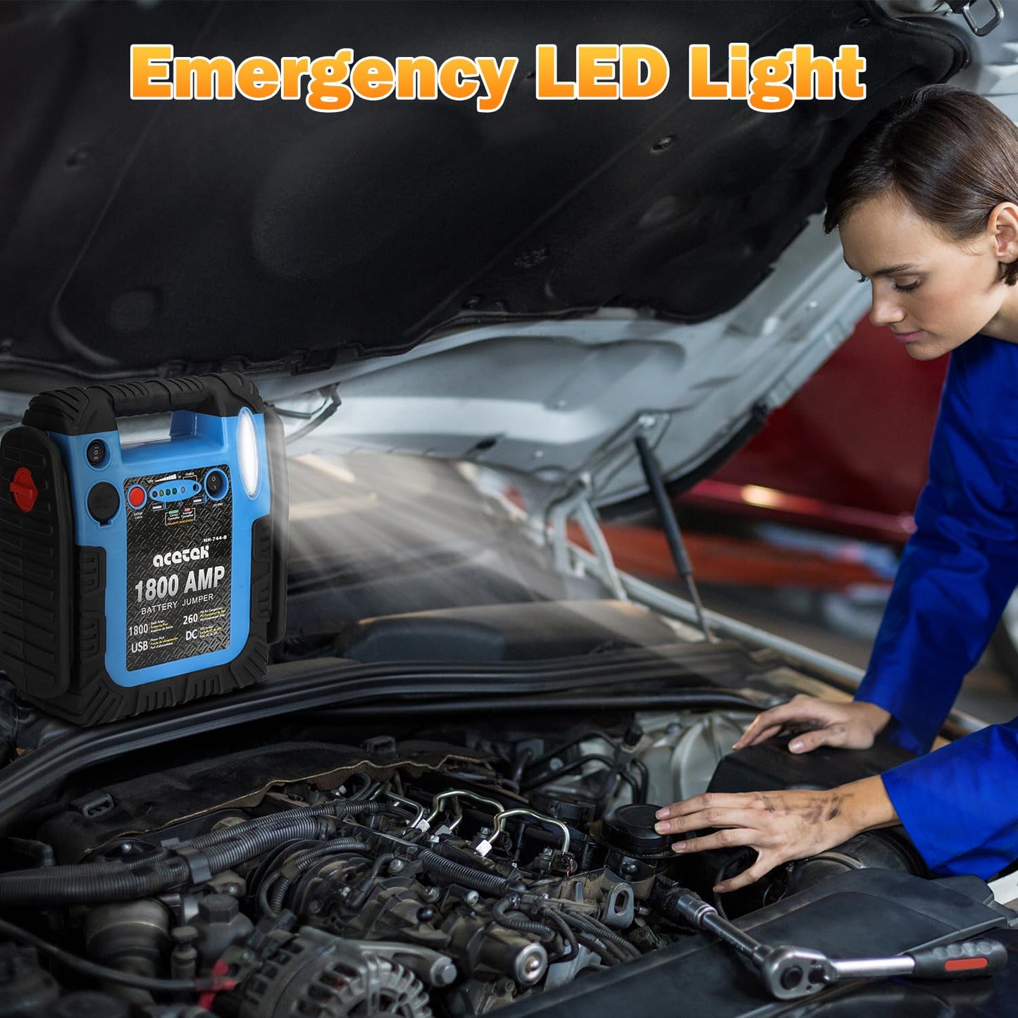 acetek 1800A Jump Starter with Air Compressor, 20000mAh 12V Battery Jumper Pack Booster (6.0L Gas/Diesel), 260 PSI Tire Inflator, Multi-Function Jumper Box with USB Charge & LED Flashlight
