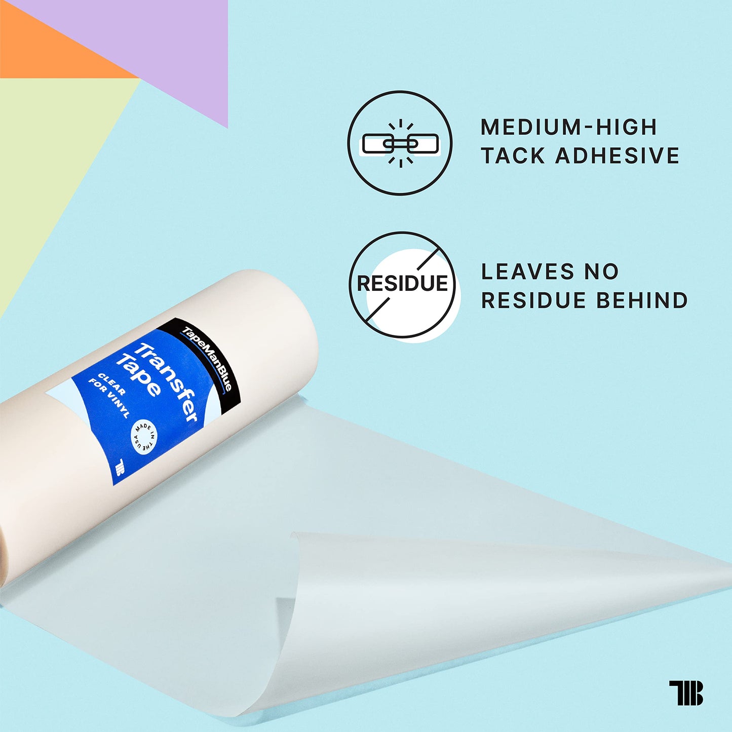 TapeManBlue Clear Transfer Tape for Vinyl - 6 inch Roll, Made in USA, Vinyl Transfer Tape with Medium to High Tack Adhesive for Crafts, Decals & Stickers (6 inch x 100 feet)