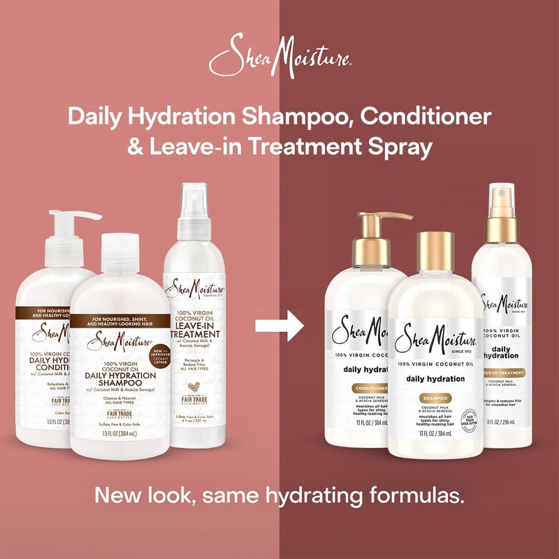 SheaMoisture Shampoo & Conditioner + Leave-in Treatment, Daily Hydration with Coconut Oil, Hair Detangler, Frizz Control, Cruelty-Free (3 Piece Set)