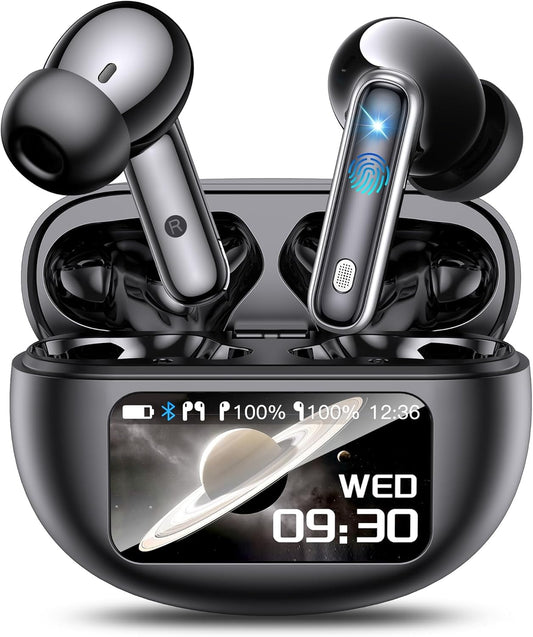 AI Translation Earbuds Real Time, Multifunctional Touch Screen Translator for 144 Languages & Accents Audifonos Traductores Inglés Español Noise Canceling Headphones for1Travel Business Learning Black