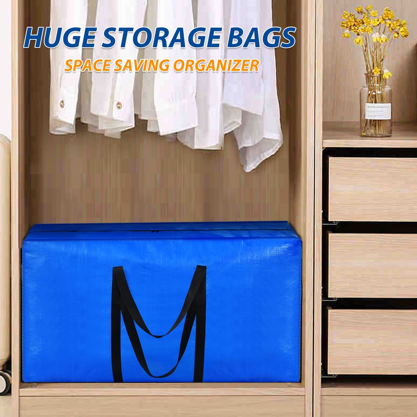 57 Gallon Extra Large Storage Bags, XXL Jumbo Large Moving Bags Heavy Duty, Storage Totes Moving Boxes Supplies for College, Foldable Duffle Bag for Travel, Christmas Tree Bag, 42x23x13.5inch - 2PACK