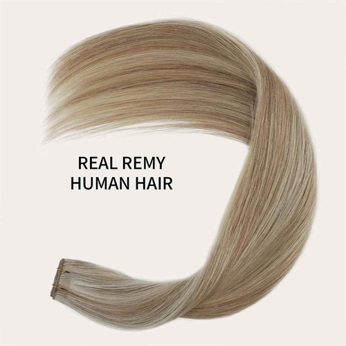 ABH AMAZINGBEAUTY HAIR Genius Weft Hair Extensions Human Hair Sew in Hair Extensions Real Human Hair Weft Extensions Hand Tied Virgin Hair 50G, #P8/60 Ash Brown Highlighted Platinum Blonde 20 Inch