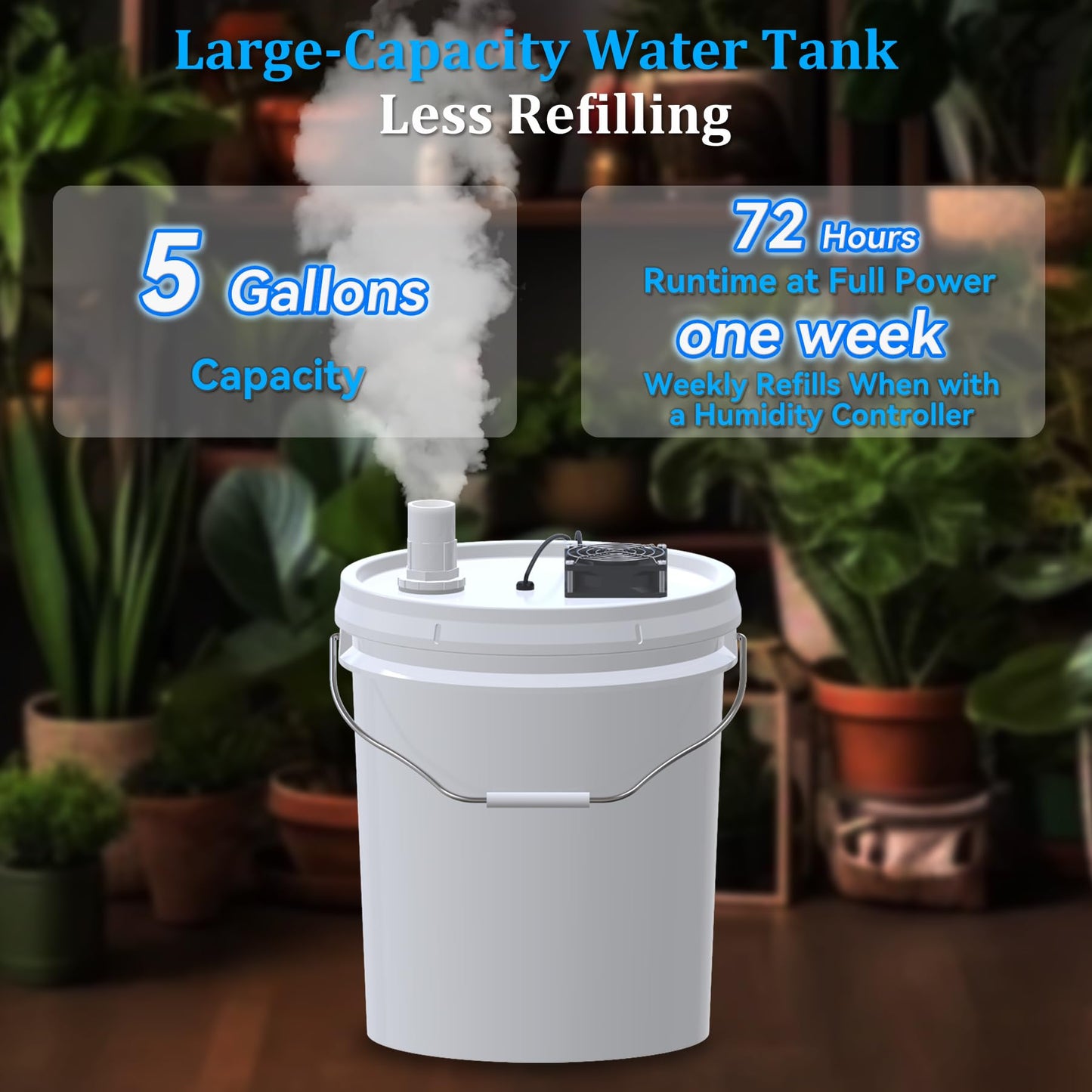 19L Large Capacity DIY Humidifier Kit - for Plants, Mushrooms, Grow Tents, Terrarium | Turns a 5 Gallon Bucket into Cool Mist Humidifier, Extendable Hose, High Output, Long Runtime (1 Fogger Kit)