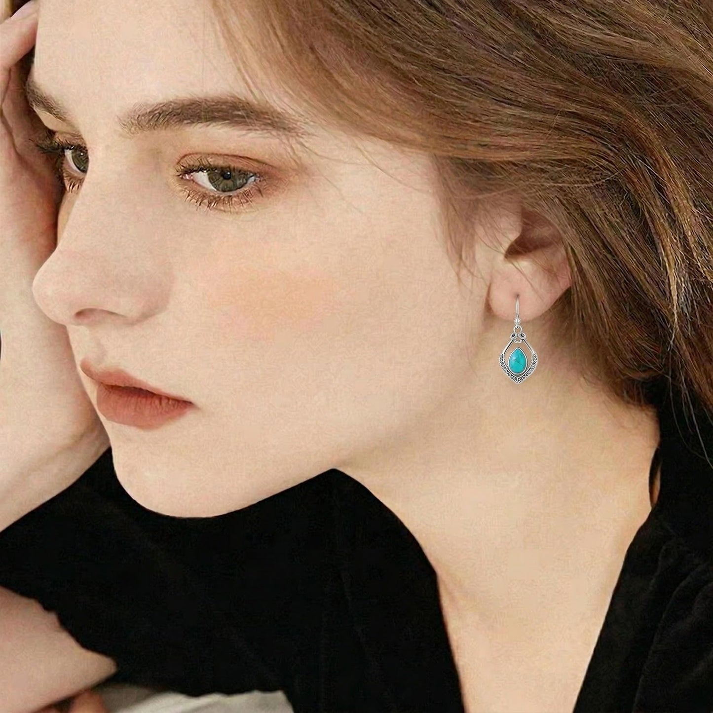 Eetaitai Celtic Knot Earrings 925 Sterling Silver Natural Turquoise Dangle Drop Earrings Western Vintage Jewelry Mothers Day Gifts for Mom Wife Sister