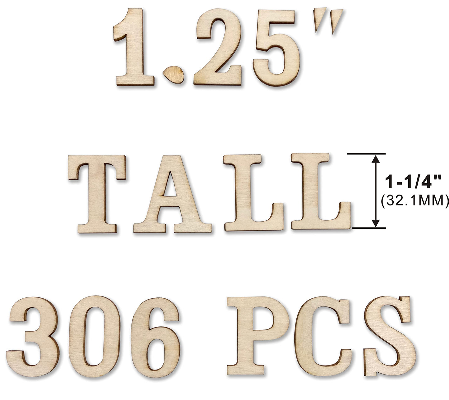 306 Pieces 1-1/4 Inch(1.25") Small Unfinished Wooden Letters and Wooden Numbers Decorative Font Alphabet Letters for Scrapbooking DIY Crafts Homemade Project