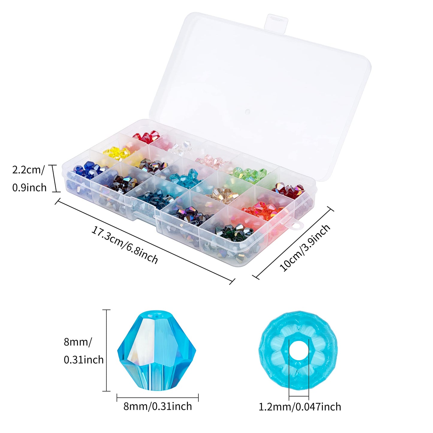 MissAudrey 450pcs Bicone Crystal Beads 8mm Bicone Glass Beads for Jewelry Making Faceted Crystal Glass Beads AB Colors for DIY Bracelets Necklaces Earrings Suncatcher Crafts