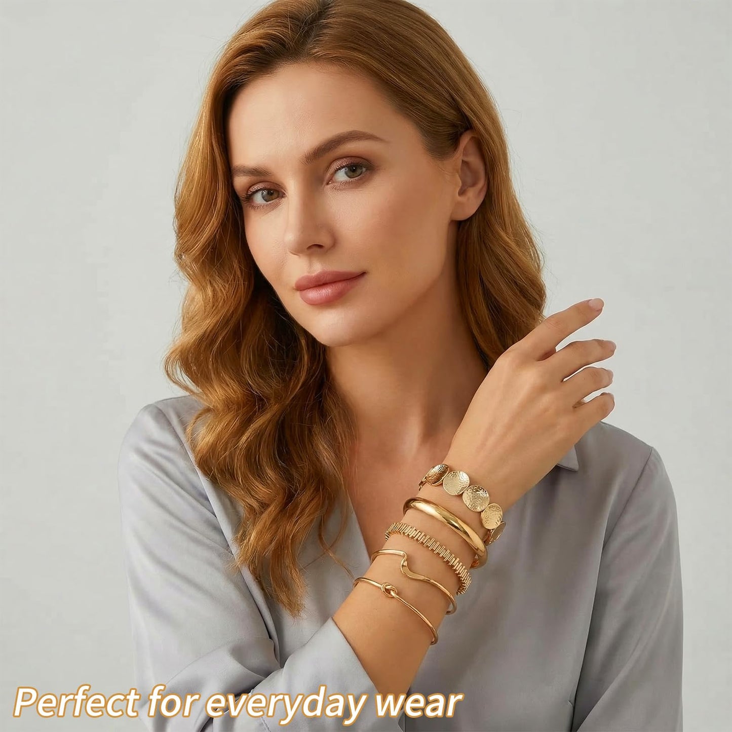VEINARDYL Gold Bracelets set for Women, Gold Plated Bangles Cuff Bracelets Stack, Open Adjustable Bangles Fashion Accessories Jewelry Set for Gifts Birthday Valentines Day