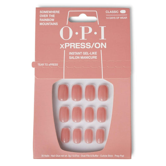 OPI xPRESS/ON Somewhere Over the Rainbow Mountains | Nude Short Round Press On Nails | With Nail Glue | Spring Collection