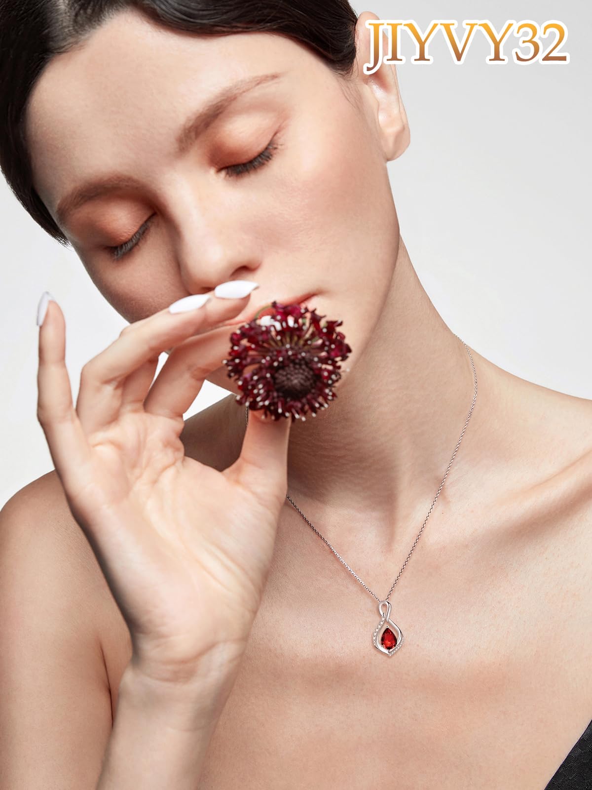 JIYVY32 Red Garnet Infinity Necklace for Women January Birthstone Necklaces White Gold Plating Anniversary Birthday Gifts for Wife Her Mom Girlfriend Birthstone Jewelry Gifts for Women