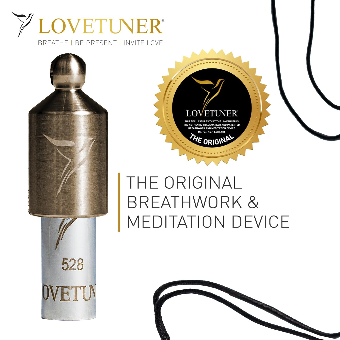 LOVETUNER Breathing & Meditation Tuning Necklace 528 Hz Whistle | 528 Hz Solfeggio Frequency | Breathwork Necklace Mindfulness Device for Anxiety & Stress Relief through Sound Healing, Metal, No