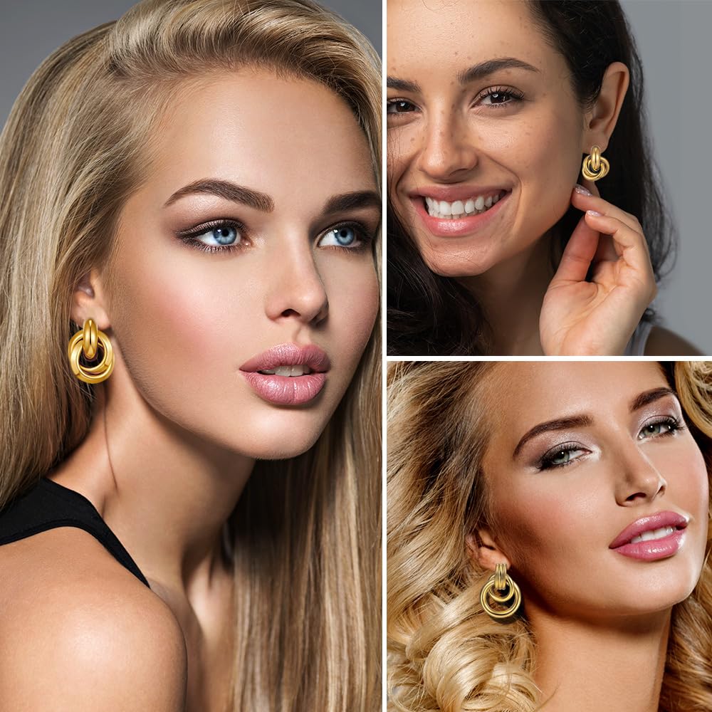 11 Pairs Trendy Gold Knot Earrings for Women Chunky Statement Long Link Drop Dangle Earrings Fashion Lightweight Hypoallergenic Jewelry Set (Gold)