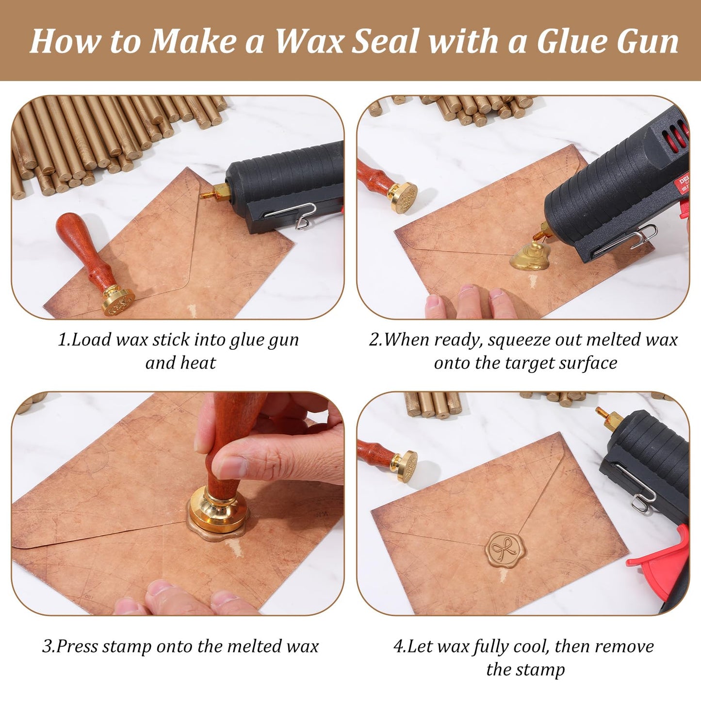 HANLANXUE 50 Pcs Gold Sealing Wax Sticks, Wax Seal Sticks for Wax Seal Stamp, Glue Gun Sealing Wax Sticks for Wedding Invitations, Letter, Envelope, Christmas, Cards and Crafts (Antique Gold)