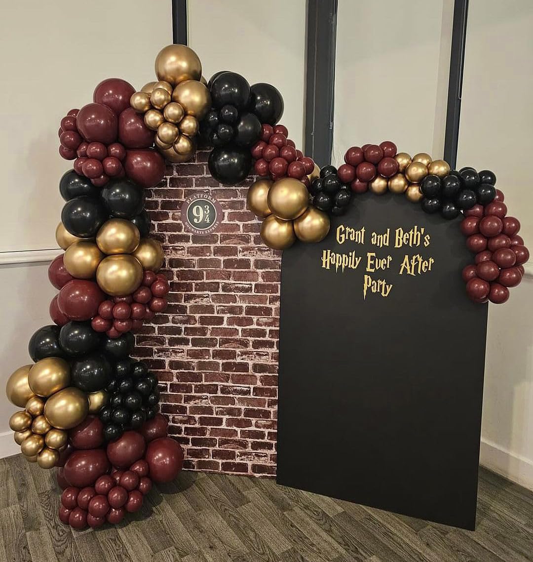 Burgundy and Gold Balloon Arch Kit, 162pcs Different Sizes with Burgundy Black Chrome Gold Confetti Balloons for Graduation Ceremony Prom Anniversary Wine Birthday Party Decorations