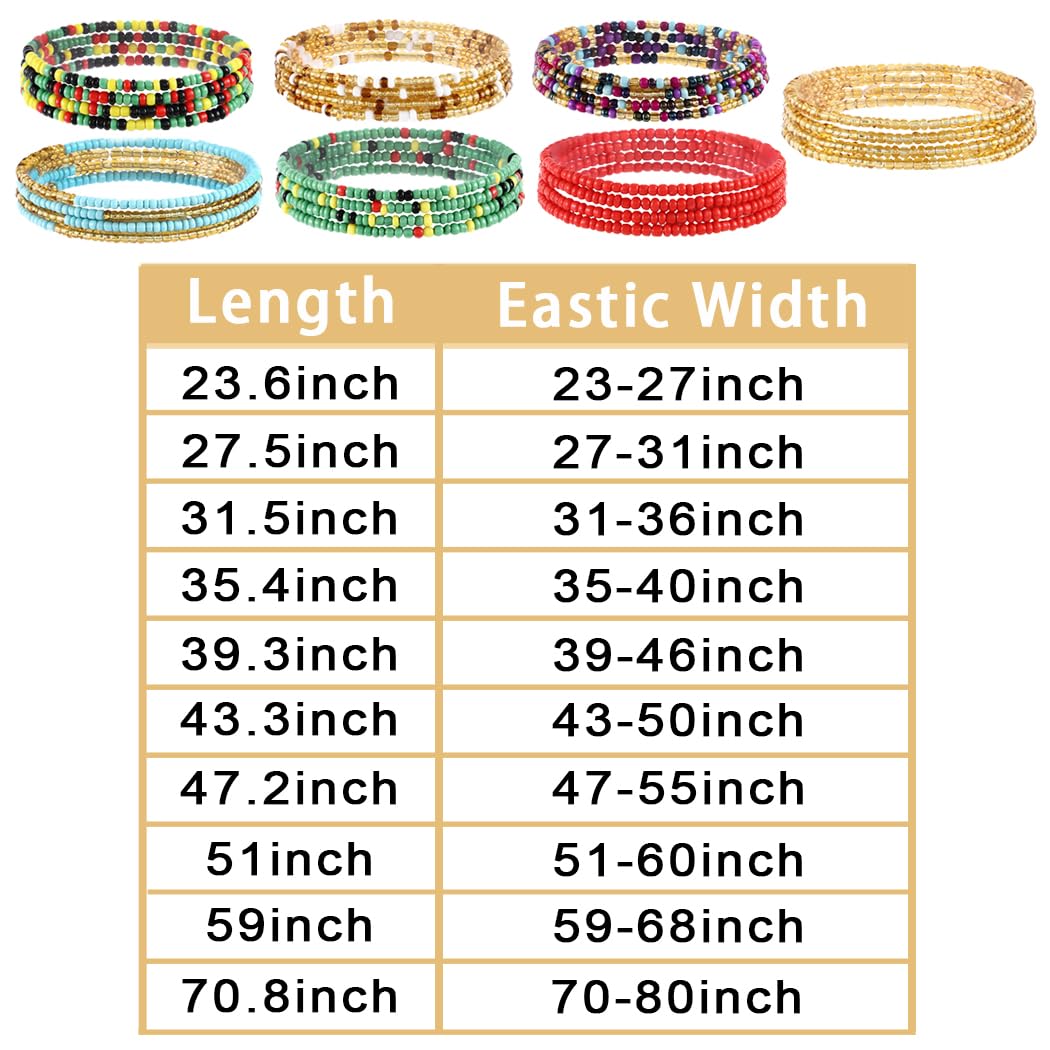 ELABEST African Waist Beads Chain Layered Belly Body Chain Beach 7Pack Waist Jewelry Body Accessories for Women (60inch/150cm)