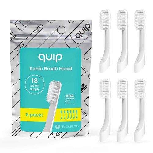 quip Sonic Toothbrush Replacement Heads for Adults - 6 Pack - Verified quip Standard Brush Head Refills for Electric Toothbrushes - Soft Bristles, Compact & Flexible - Last 3 Months Each