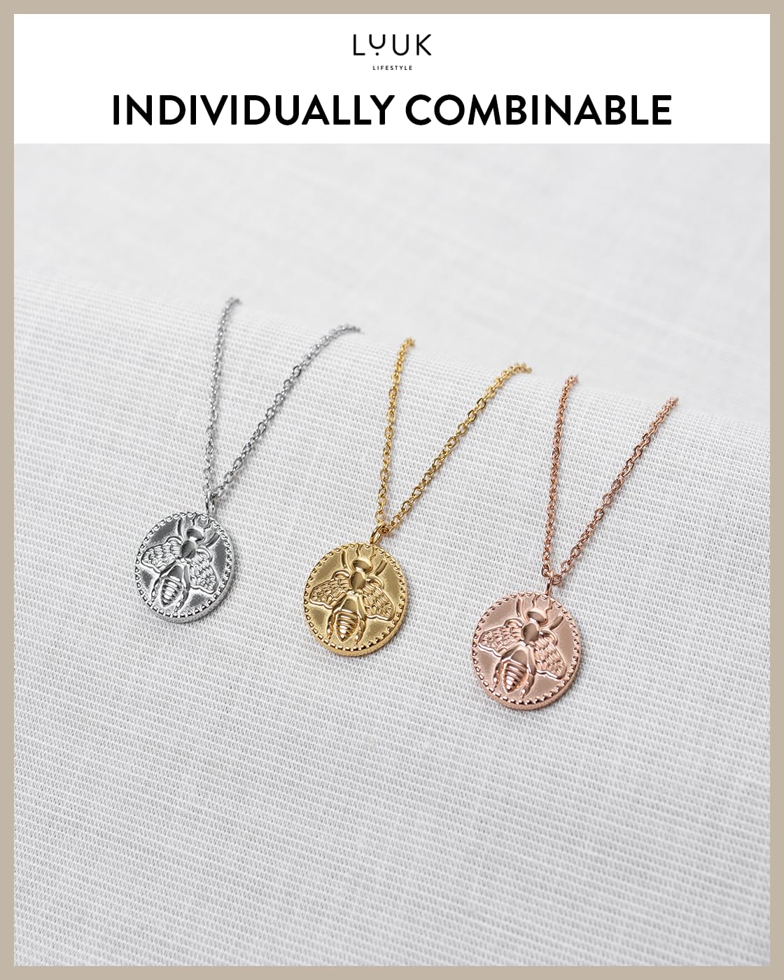 LUUK LIFESTYLE Stainless steel Honeybee pendant, 14k Silver plated necklace, HAPPINESS Gift Card, 19 IN adjustable waterproof sturdy chain, Gift for women, vacation dainty chic modern trendy aesthetic