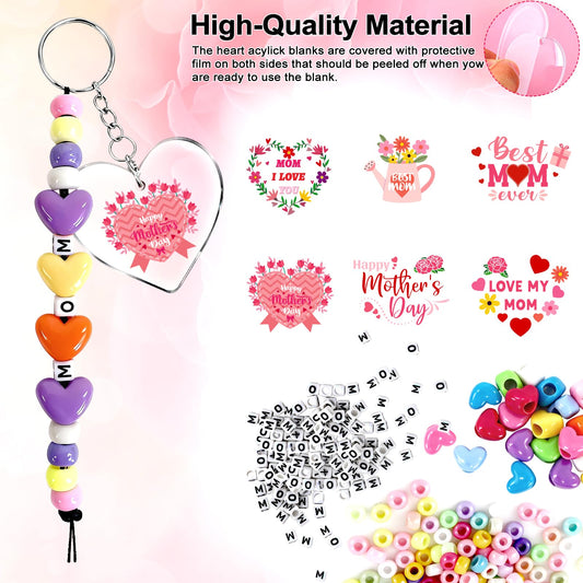 24 Set Mothers Day Craft Kits, Mom DIY Keychain Bulk Set with Acrylic Blank and UV DTF Stickers, Mama Craft Gifts Making Kit, Funny Classroom Home Birthday Art Activities Party Favors