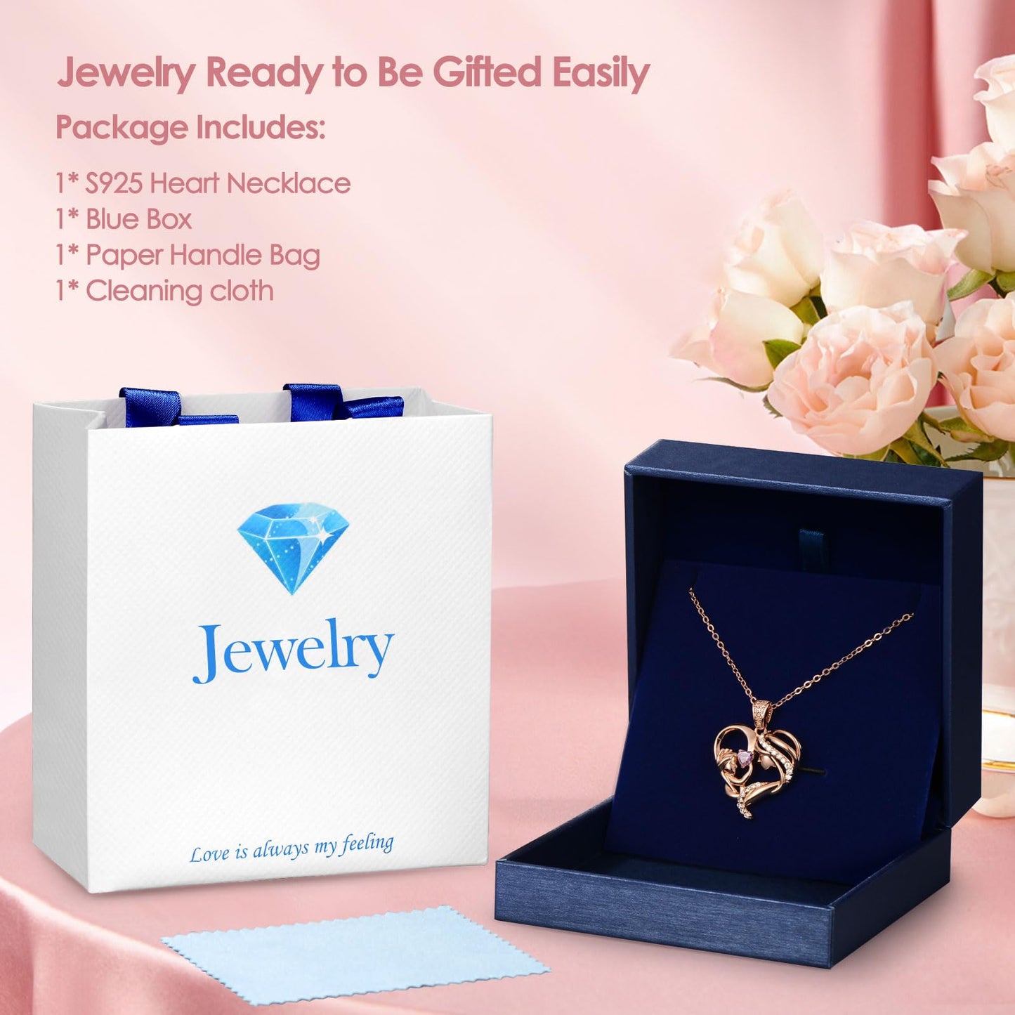 Zifeel Mothers Day Gifts for Mom Wife Her Grandma, S925 Sterling Silver Birthstone Necklaces Jewelry for Women, Mother's Day Love Heart Pendant Necklace for Anniversary Birthday Christmas Day