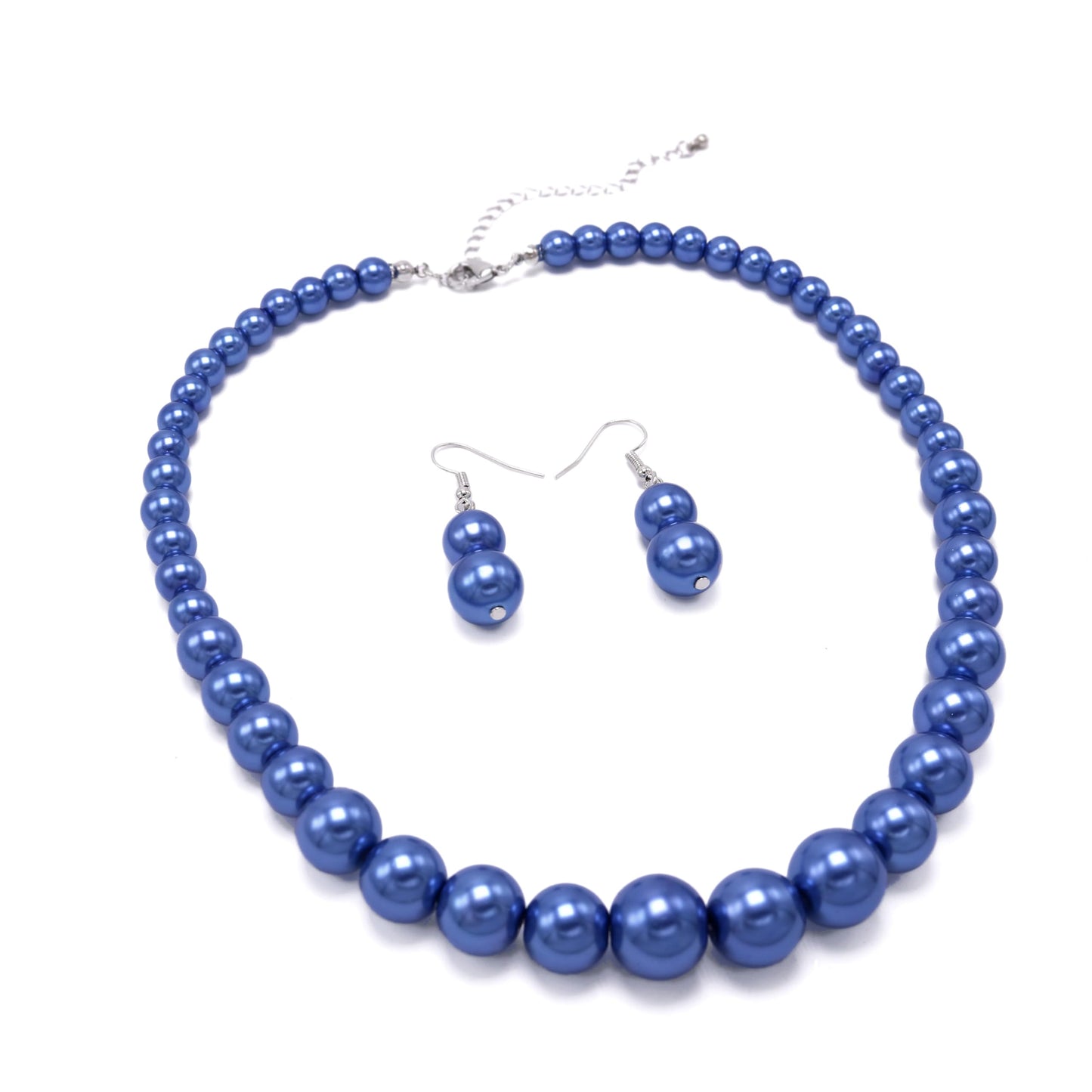 Cryshimmer Pearl Choker Necklace for Women Faux Pearl Beads Strand Necklace Earring Set Costume Jewelry(Dark Blue)