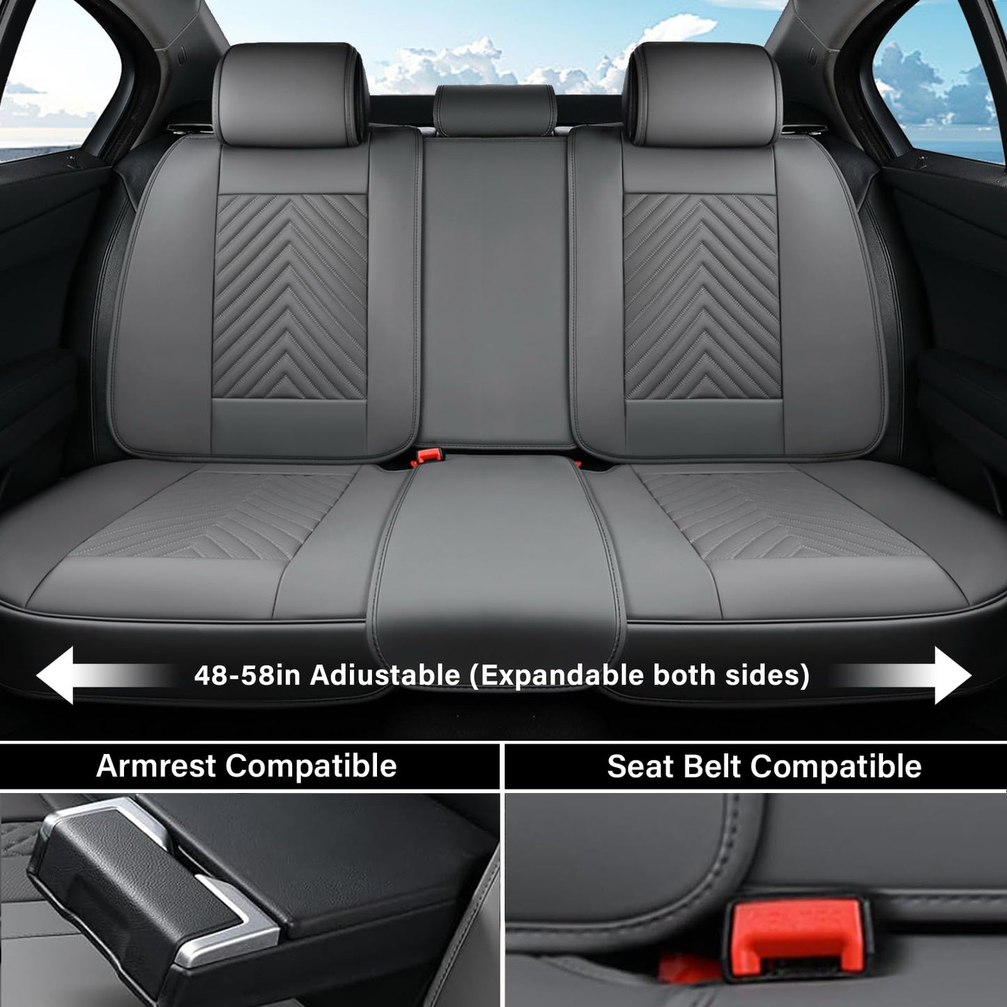 Coverado Car Seat Covers, Leatherette Seat Covers Full Set, Automotive Seat Covers Protector Cover Seat Universal Fit for Most Cars SUV Truck with Lumbar Support(Gray)