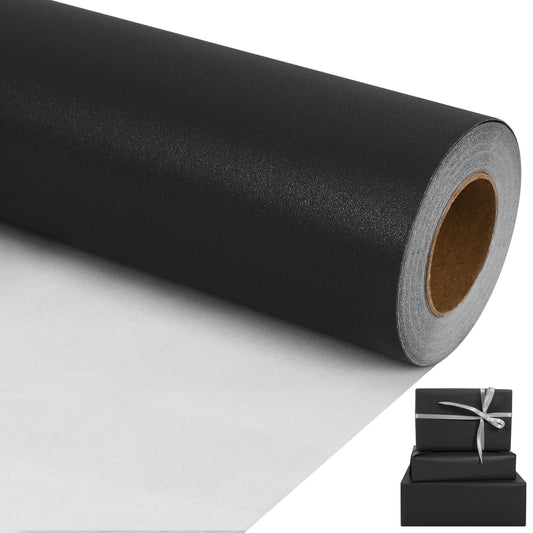 Aimyoo Black Matte Wrapping Paper, 17 Inches X 50 Feet (70.8 sq.ft.) Solid Color Pearly-Lustre Paper Roll for Christmas Birthday Baby Shower Wedding Gift Wrap