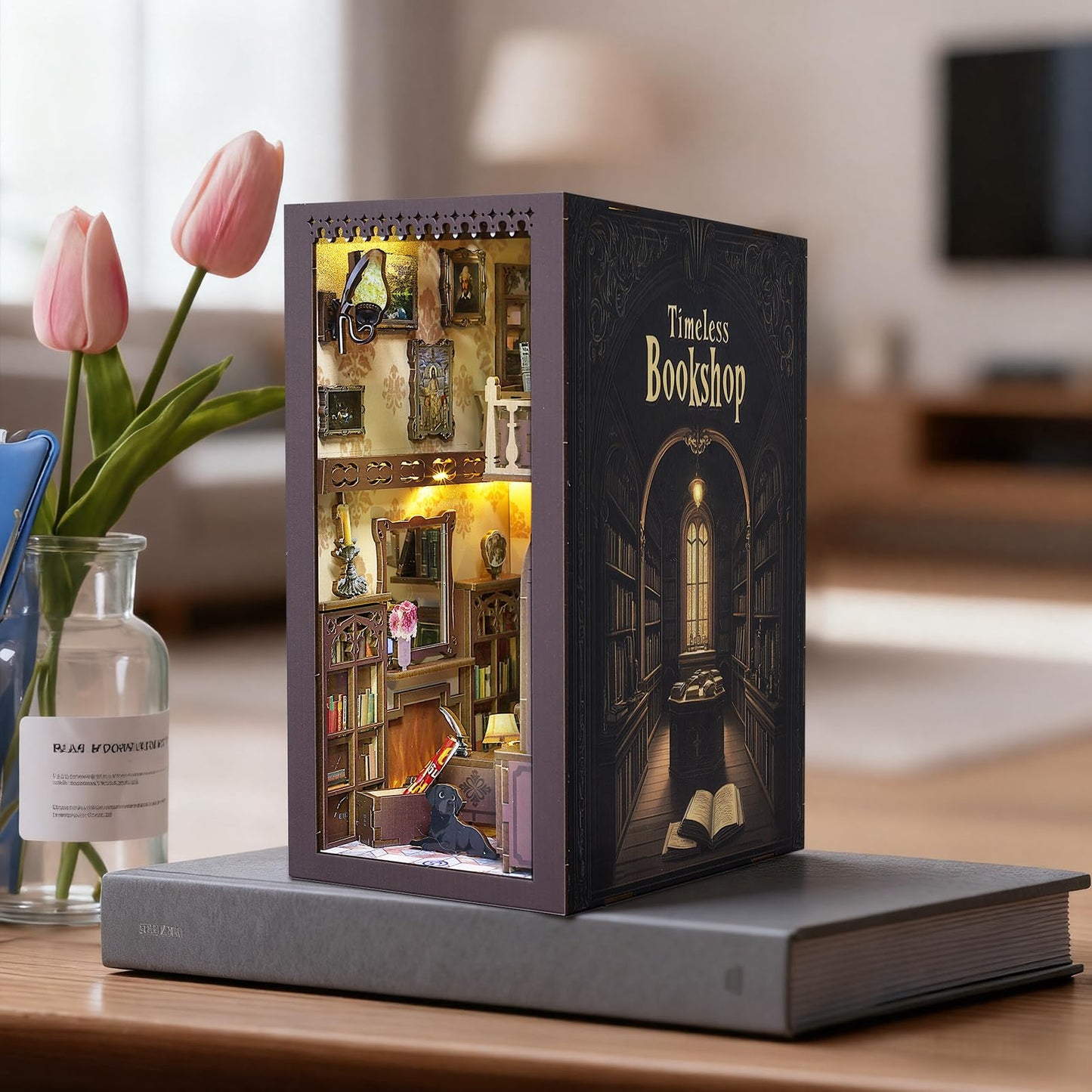 Timeless Bookshop Book Nook Kit with Silicon Liquid Glue - DIY Miniature House Kit for Adults, Teens and Beginners, Dollhouse Booknook Library Tiny House Bookshelf Decor 3D Wooden Puzzle