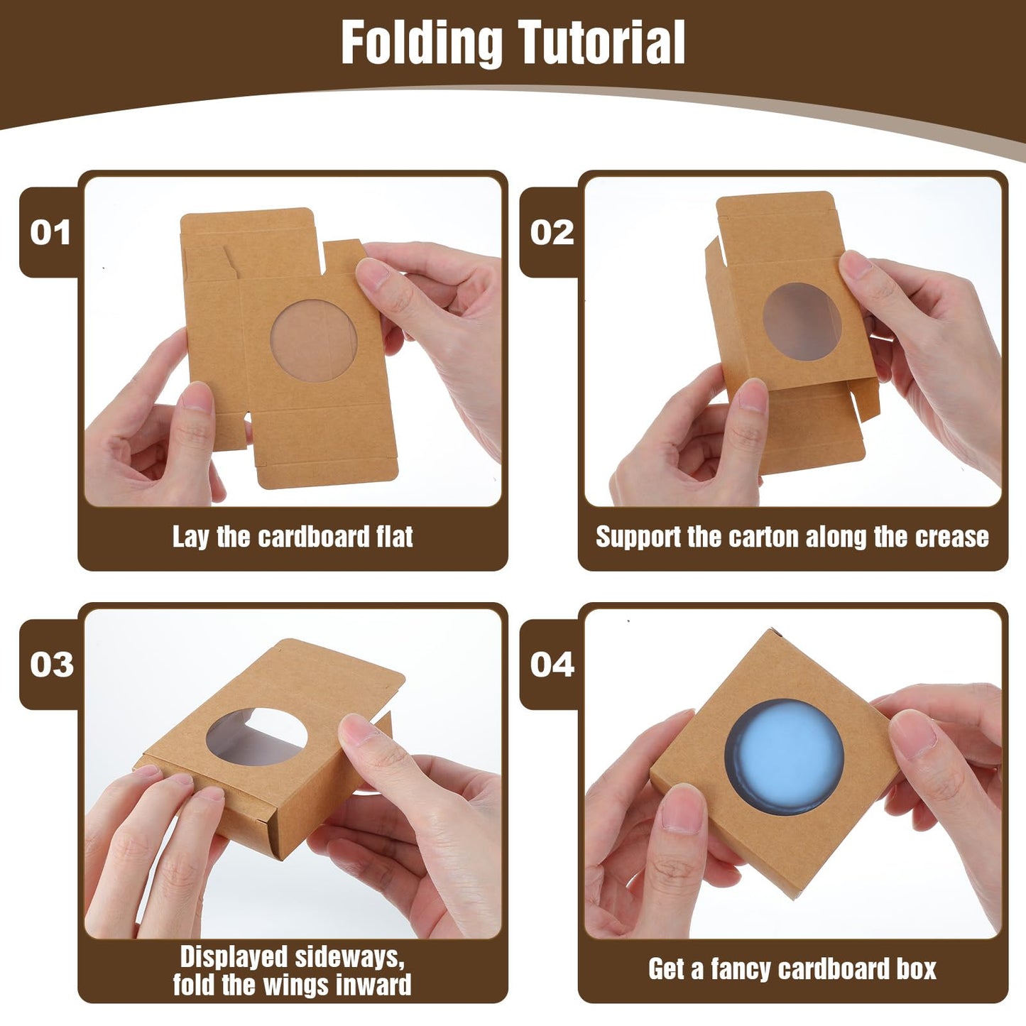 Afcabakila 100 Pcs Soap Boxes for Homemade Soap, Bulk Krafts Paper Boxes With Clear Window, 3x3x1.2 Inch Small Square Gift Packaging Boxe For Homemade Soap, Cookies, Candies, Jewelry and Party Favors