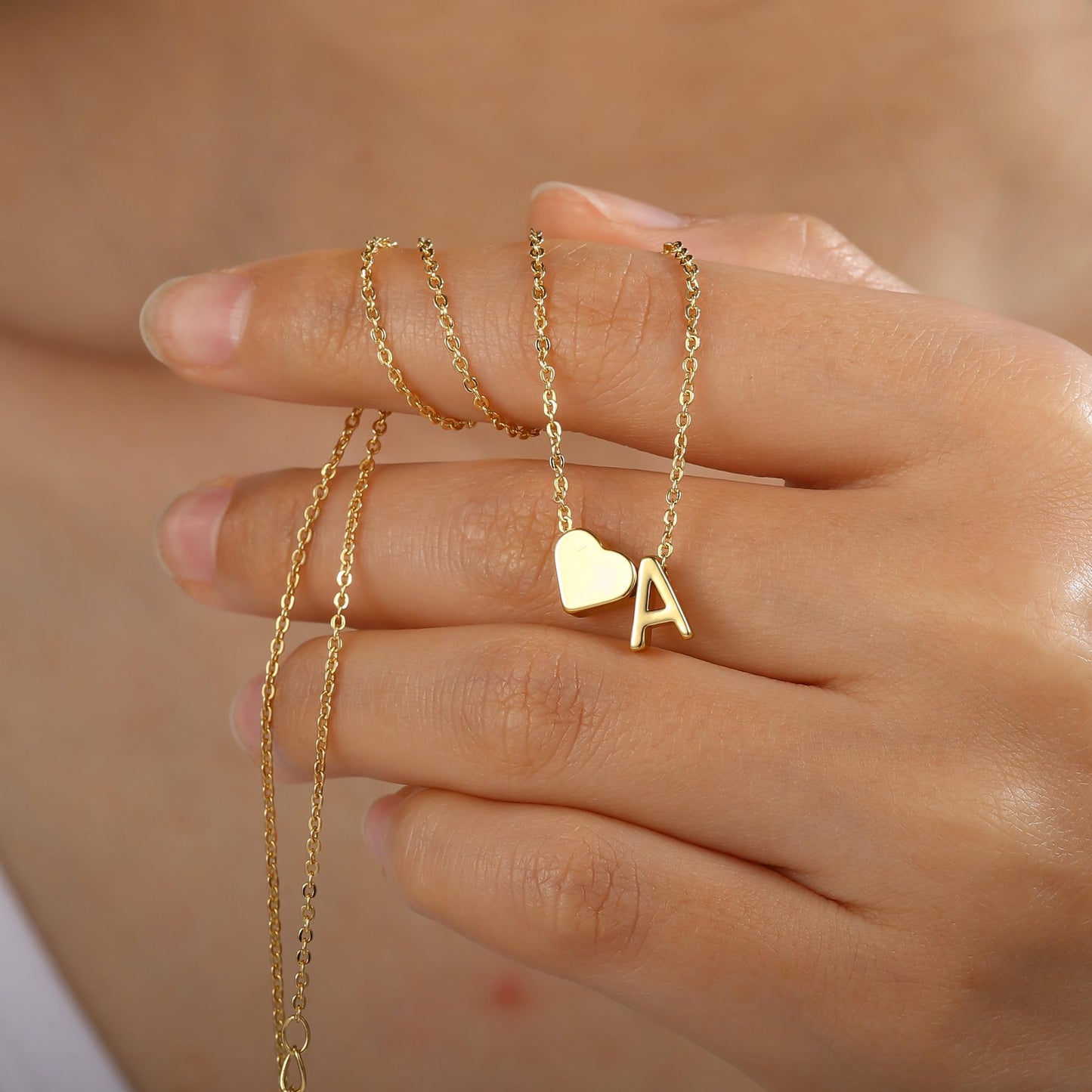 Turandoss Heart Initial Necklaces for Women Trendy, 18K-Gold-Plated Dainty L Heart Tiny Initial Necklaces Letter Jewelry for Women