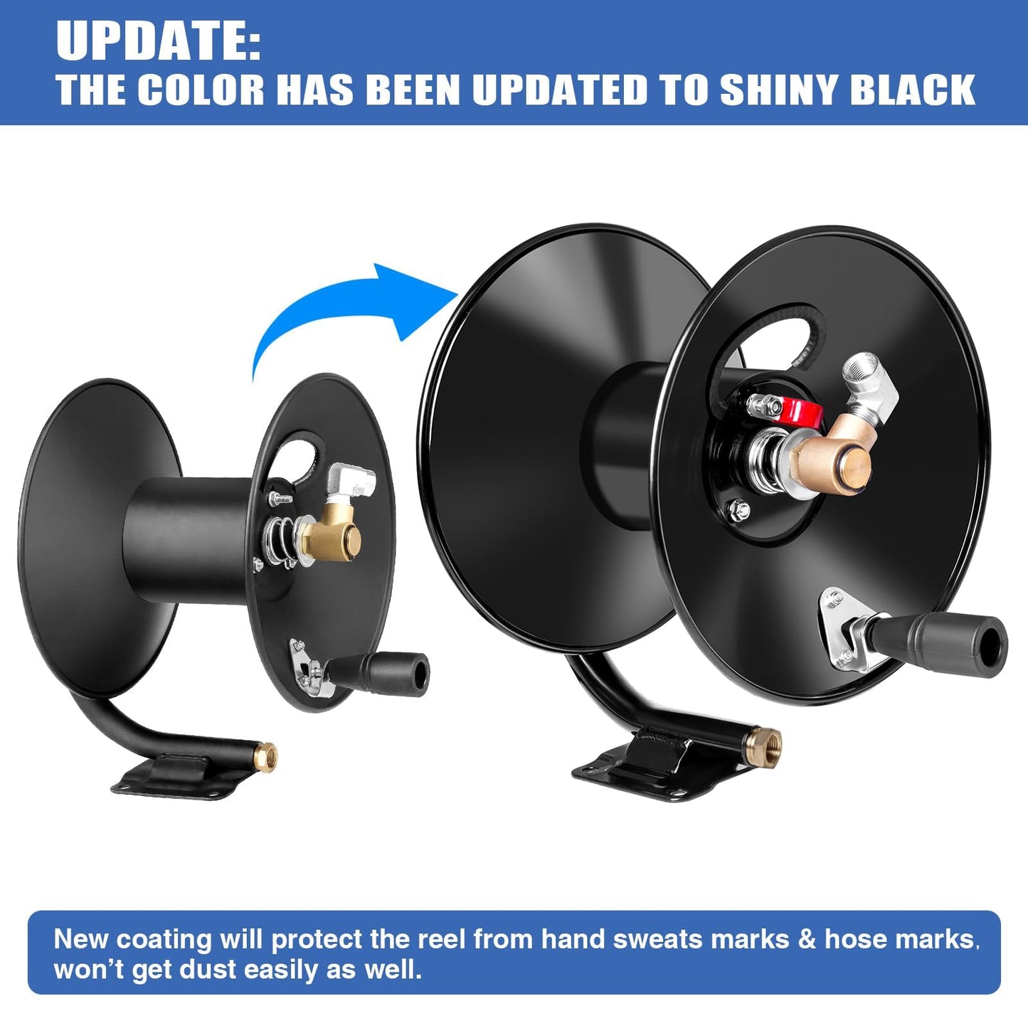 MEKOH Pressure Washer Hose Reel 50ftx3/8” / 65ftx1/4”, 4000PSI Heavy Duty Power Washer Hose Reel with M22-14 Fitting, Hand Crank Metal Reel with Wall/Trailer/Van Mount, Manual Hose Reel for Water
