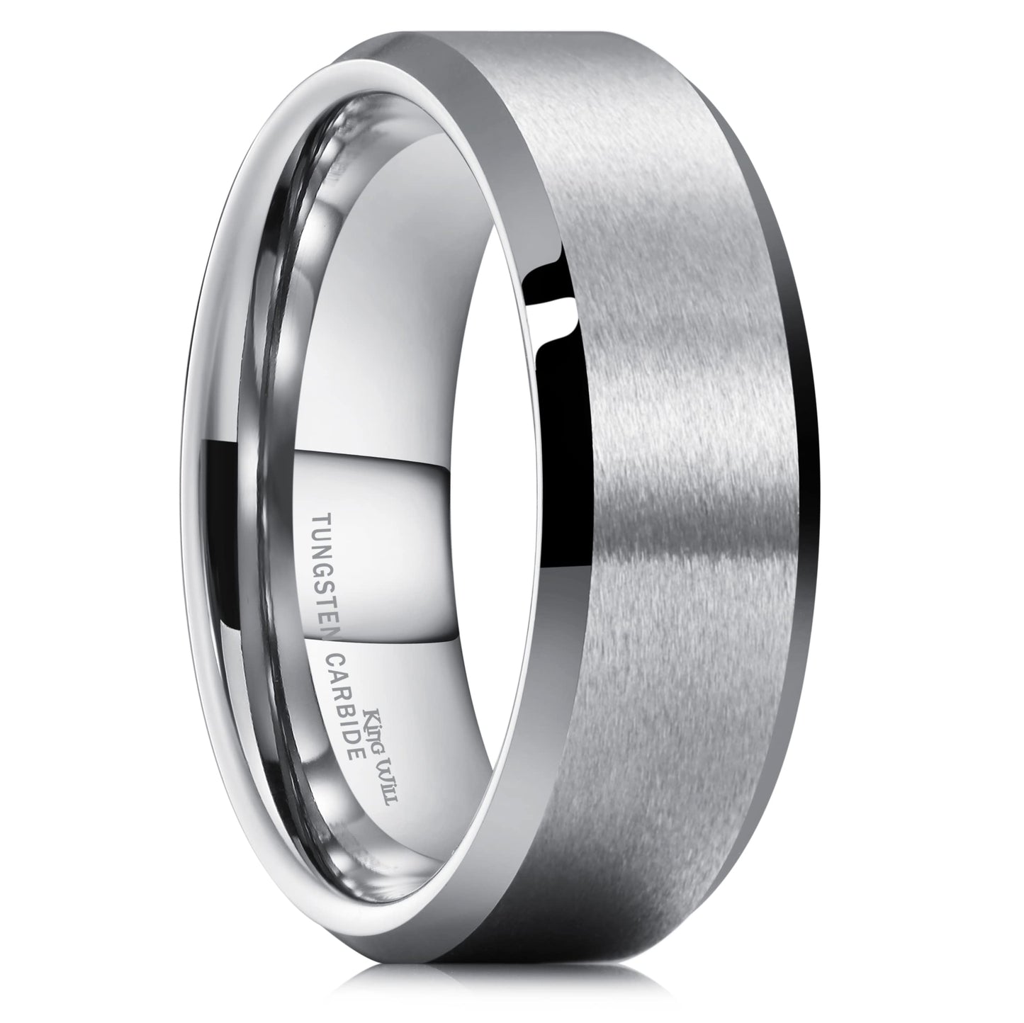 King Will Silver 7mm Men's Wedding Ring - Brushed Matte Finish, Beveled Polished Edge, Comfort Fit Size 7