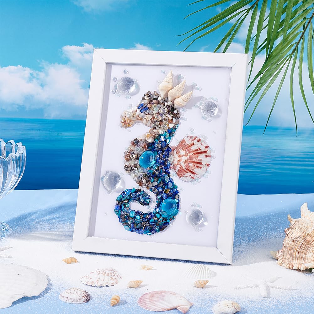 WEBEEDY DIY Seahorse Sea Glass Resin Kit DIY Sea Animals Glass Art Kit with Instruction for Adults Beginners Seahorse Art Summer Resin Decorations Frame Home Bookshelf Office Wall Decor(5.9x7.9)