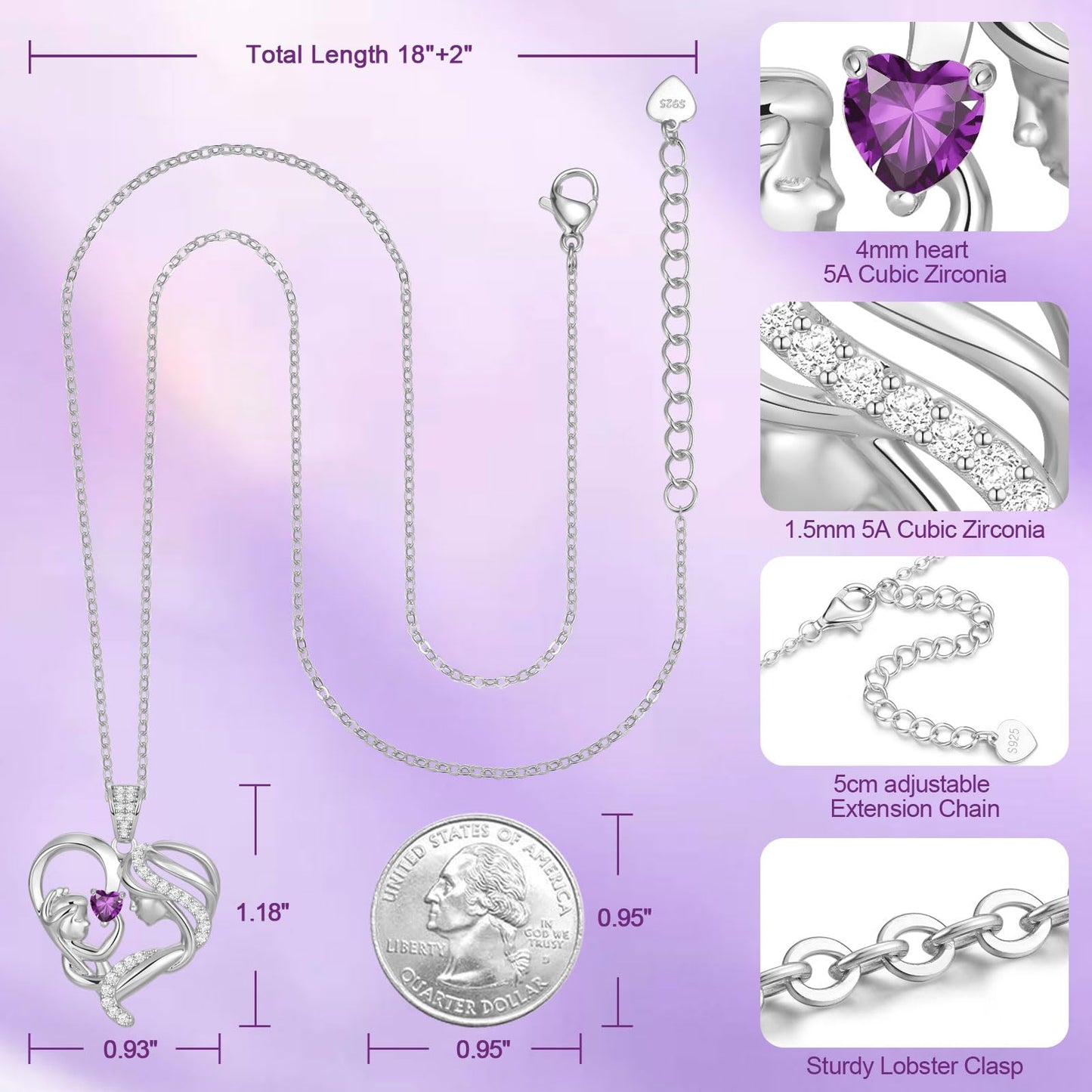 Zifeel Mothers Day Gifts for Mom Wife Her Grandma, S925 Sterling Silver Birthstone Necklaces Jewelry for Women, Mother's Day Love Heart Pendant Necklace for Anniversary Birthday Christmas Day