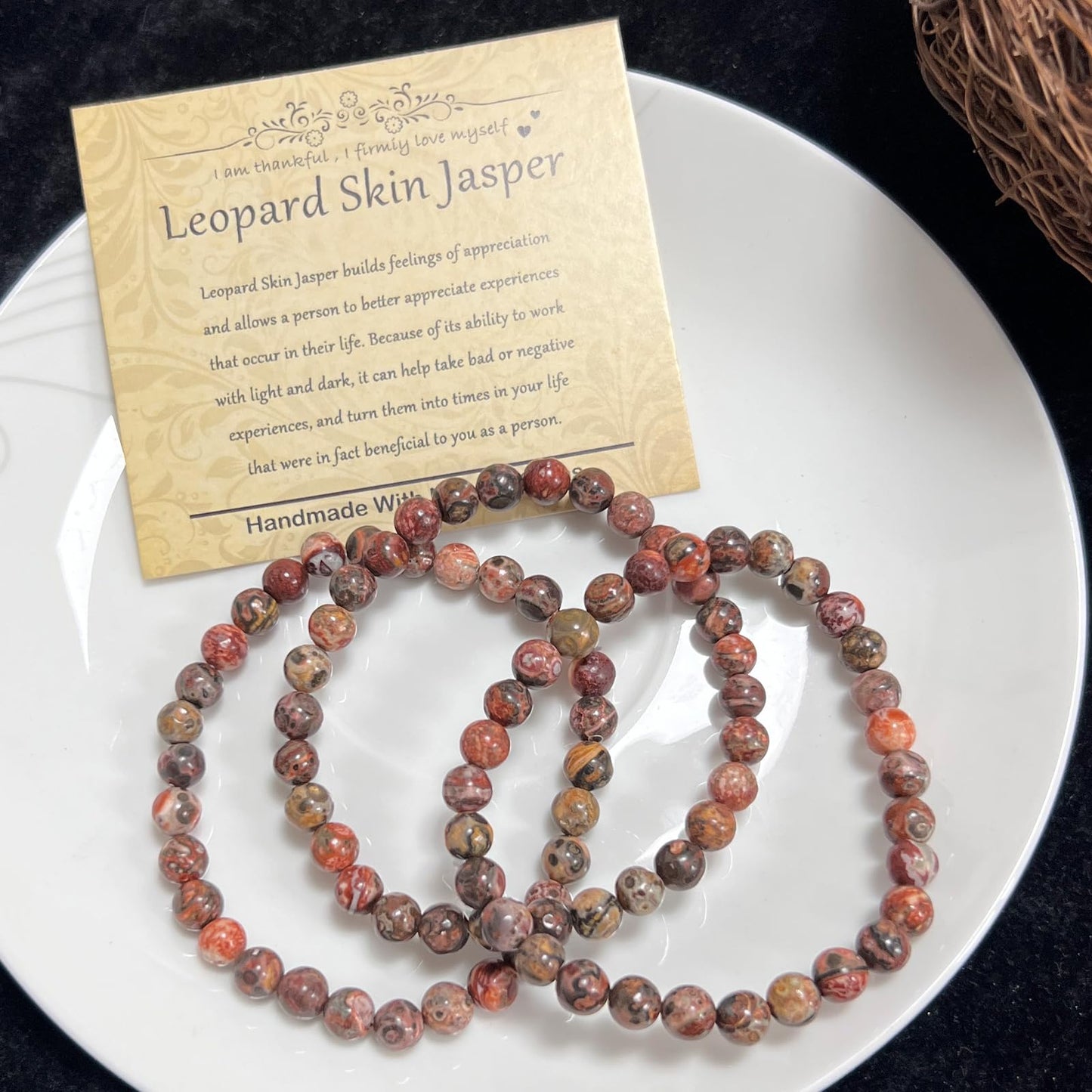 CHCCOYE 6mm Natural Healing Gemstone Bracelet Handmade Yoga Stretch Elastic Bracelet Stress Relief Crystal Jewelry for Men and Women (6mm Leopard Skin Jasper)