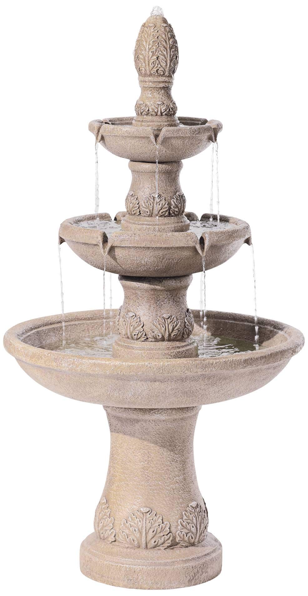 Domanico 57" High Large Italian Indoor Outdoor Decor Sand Stone Floor Fountain Waterfall 3-Tier Standing Basin Cascading Water Feature for Outside Garden Patio Yard Backyard Porch - John Timberland