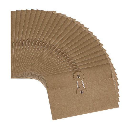 24 Pcs Brown Envelopes 6"x4" with Button and String Closure, String Tie Craft Envelopes, Decorative Vintage Envelopes Pockets for Letters Postcard Greeting Card Invitations (24)
