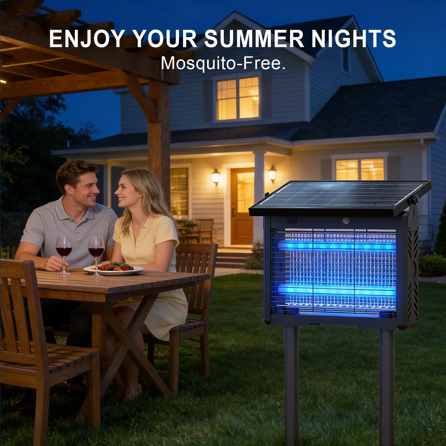 14W Solar & USB-C Bug Zapper Outdoor, 7500mAh Mosquito Zapper with 365–395nm UV Light, Dusk to Dawn Sensor, IPX5 Waterproof, Fly Trap for Patio Garden Backyard Deck Camping