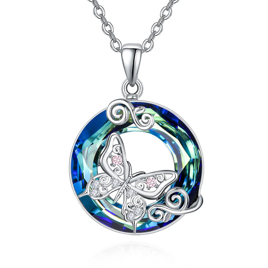 AENEAS Butterfly Necklaces for Women Sterling Silver Butterfly Pendant Necklace Blue Crystal Butterfly Jewelry Gifts for Women