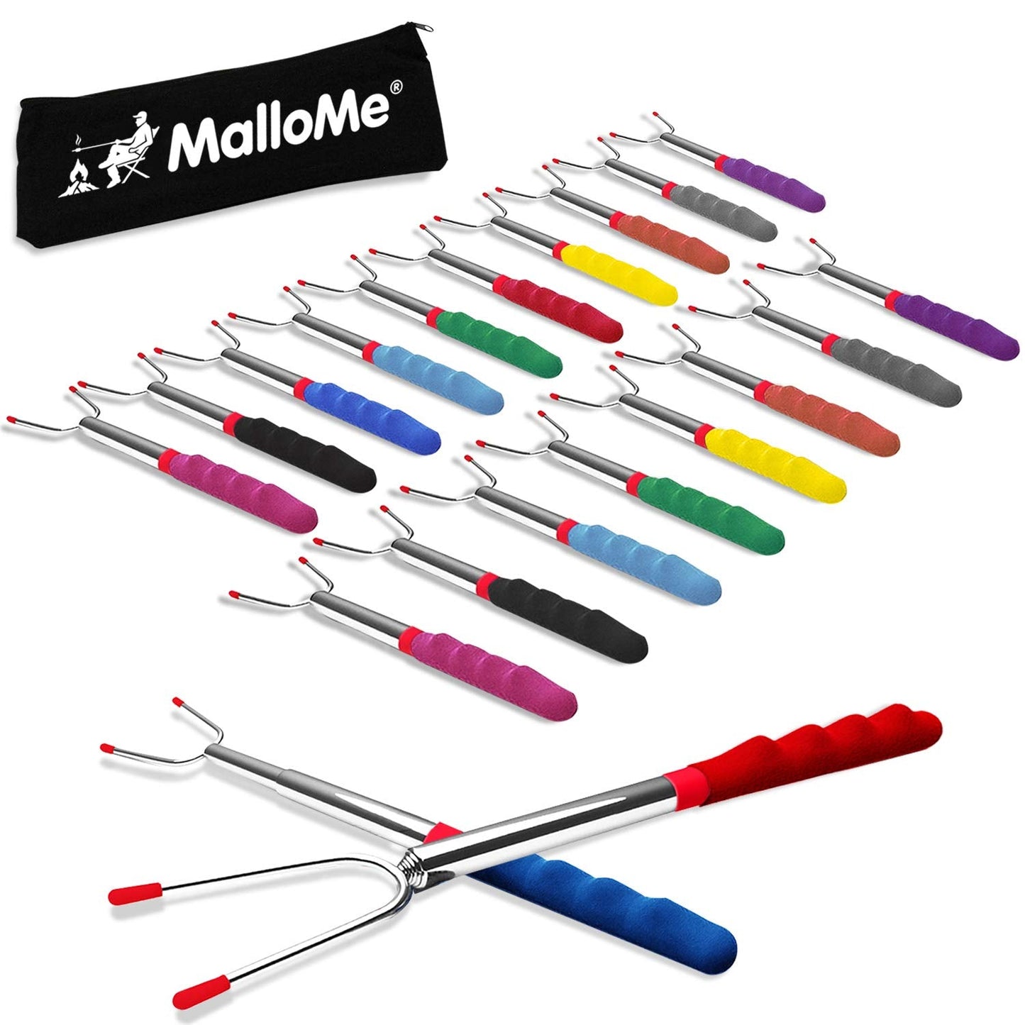 MalloMe Smores Sticks for Fire Pit Extra Long - Marshmallow Roasting Sticks Smores Kit -Smore Skewers Hot Dog Fork Campfire Cooking Equipment, Camping Essentials,Outdoor Campfire Accessories 45"20Pack
