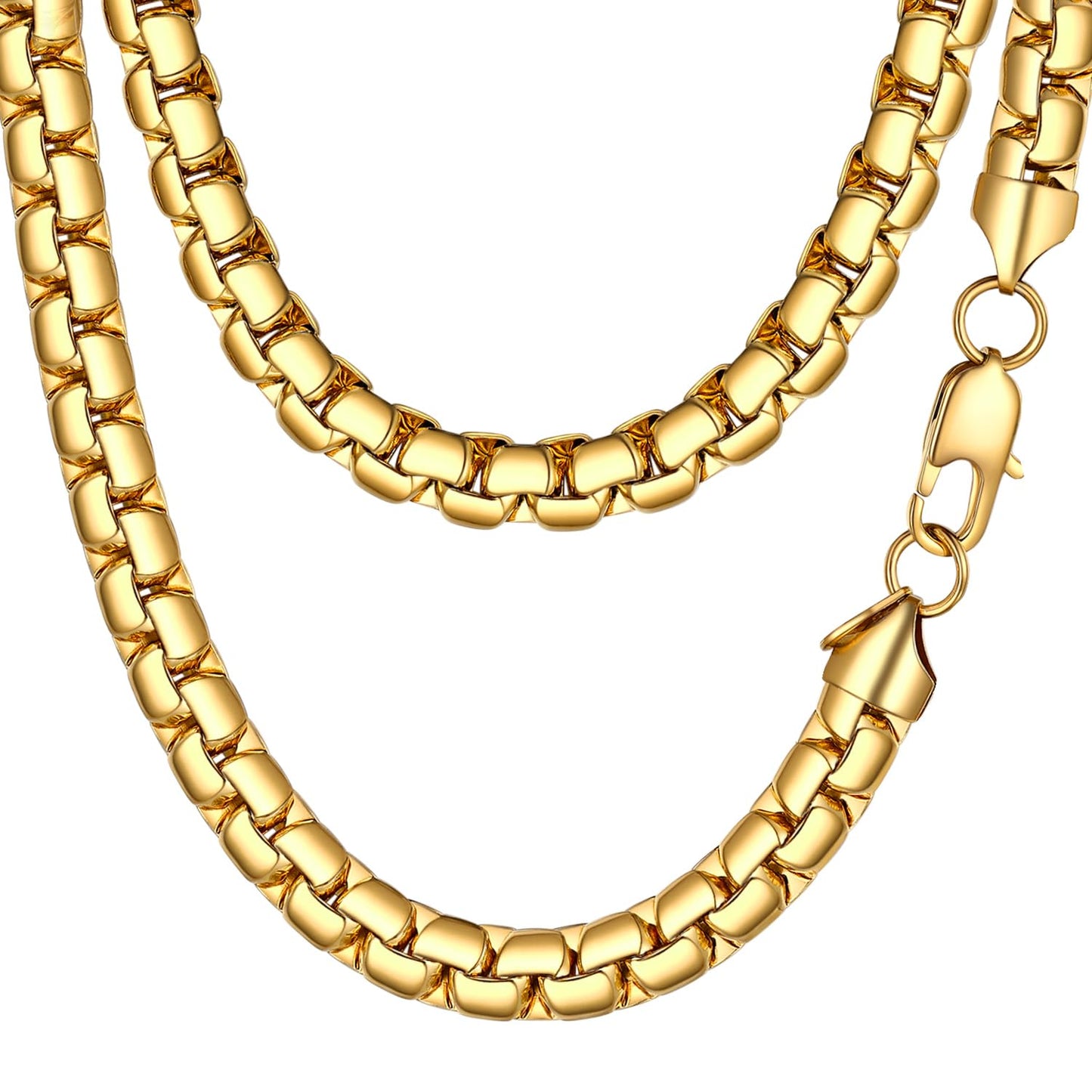 PROSTEEL Gold Chain for Men Stainless Steel Gold Necklace Tarnish-Resistant 8mm Flat Box Necklace Punk Cool Chain