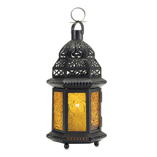 Accent Plus Gifts & Decor Yellow Glass Moroccan Lantern Candle Holder Light Decor