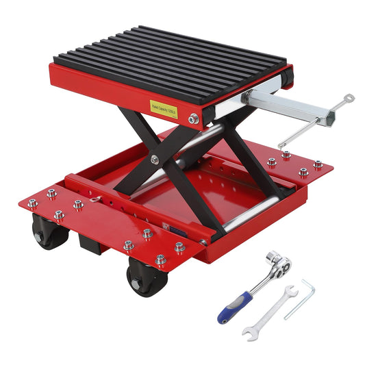 1200 LBS Motorcycle Lift Jack, 4.7"-15.4" Adjustable ATV Scissor Jack Table with Wheels & Hand Crank, Heavy Duty Center Hoist Stand for Cruiser, Dirt Bikes, Touring Motorcycles